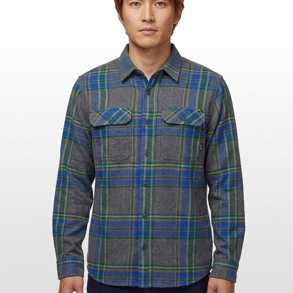 Patagonia Organic Gray Plaid Button-Up Shirt Men Size M